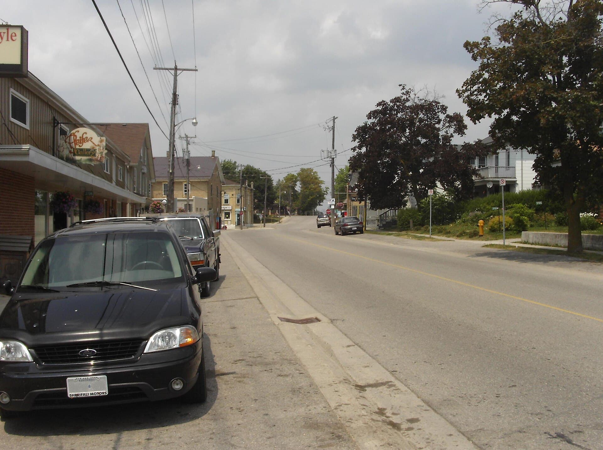 Looking north on Nafziger Road through the Wellesley village core
